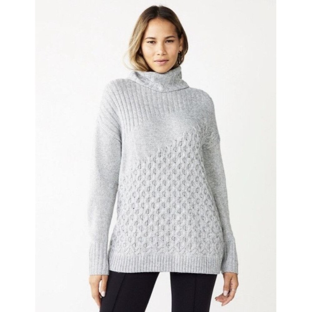 NWT Women's Nine West heather grey mix stitch turtleneck sweater size‎ XS